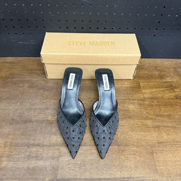 Used W/ Box! Women's Steve Madden Mod Mesh Black Crystal Holiday Heels Size 7 - Picture 3 of 6